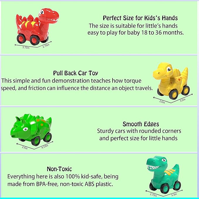 Veslier Toddler Car Toy for 2 3 4 5 Years Old, Dinosaur Transport Carrier Truck with 4 Pack Small Pull Back Dino Car, Friction Power Vehicle Christmas Birthday Gift for 18M+ Kids Boys Girls