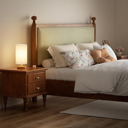 Fenmzee Small Table Lamps (White Shade - Wood Base, 9" Inline Control) | 3000K LED Blub Included | 680 Lumens | Easy Assembly | Minimalist Design | E26 | for Kitchen | for Kids Room
