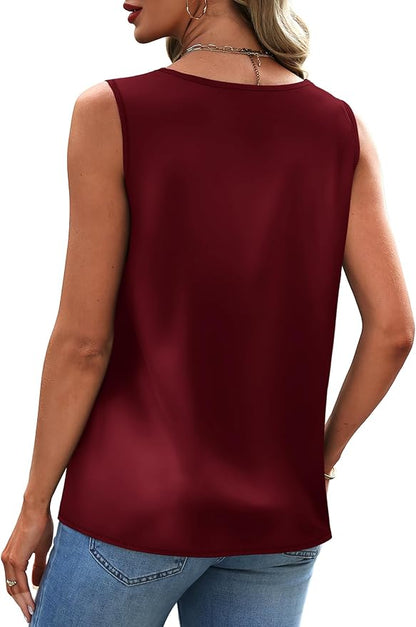 Sipaya Silk Satin Tank Tops for Women V Neck Summer Tops Sleeveless Camisole Business Casual Outfits Work Blouses