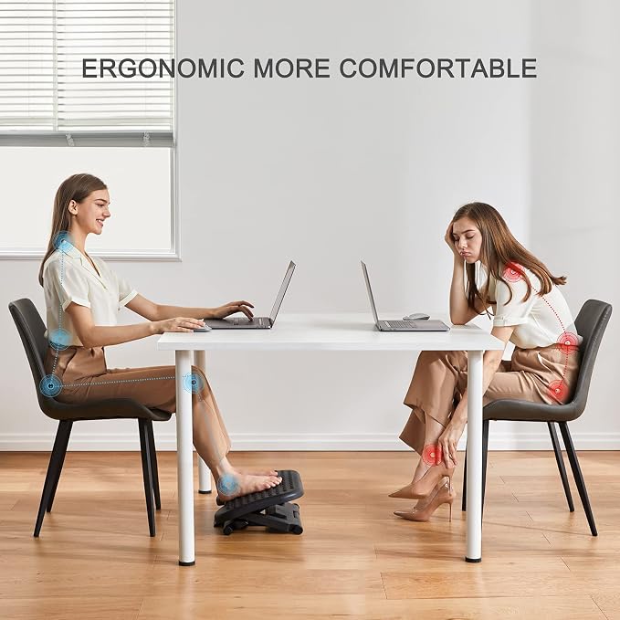 HUANUO Adjustable Desk Footrest, Foot Rest for Under Desk at Work with Massage, Adjustable Foot Stool with 3 Height Position & 30 Degree Tilt Angle Adjustment for Home, Office