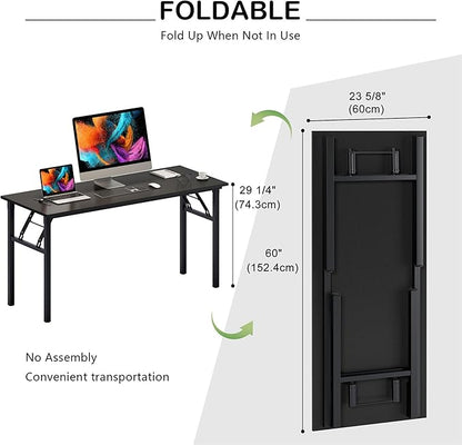 Need Office Computer Desk 60 Inch Sturdy Folding Laptop Table Black | Black Frame Writing Gaming Work Table/Foldable Home Office Desk/Sewing Table, No Assembly Required