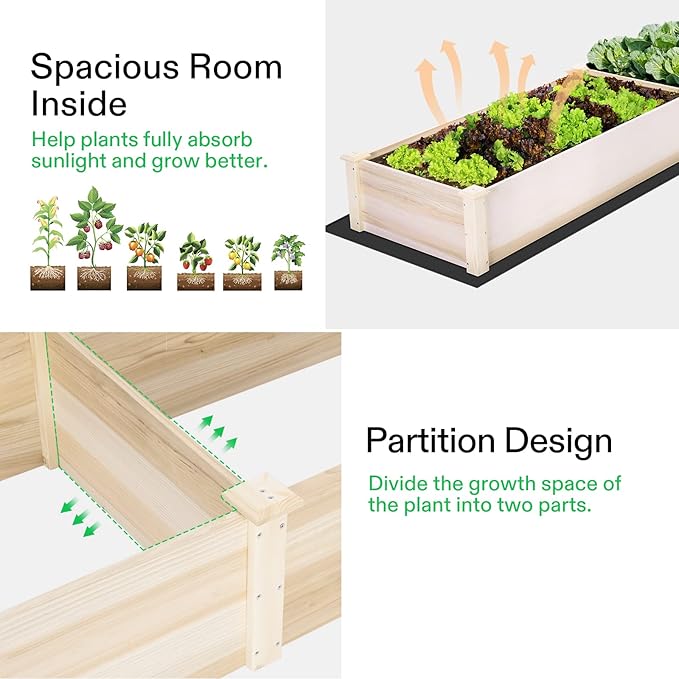 VIVOSUN Wooden Raised Garden Bed, 48 x 24 x 30 Inches, Outdoor Wood Planter Box with Gloves and a Liner, with Trellis for Vine Climbing for Garden, Patio, Balcony, Backyard and Outdoors