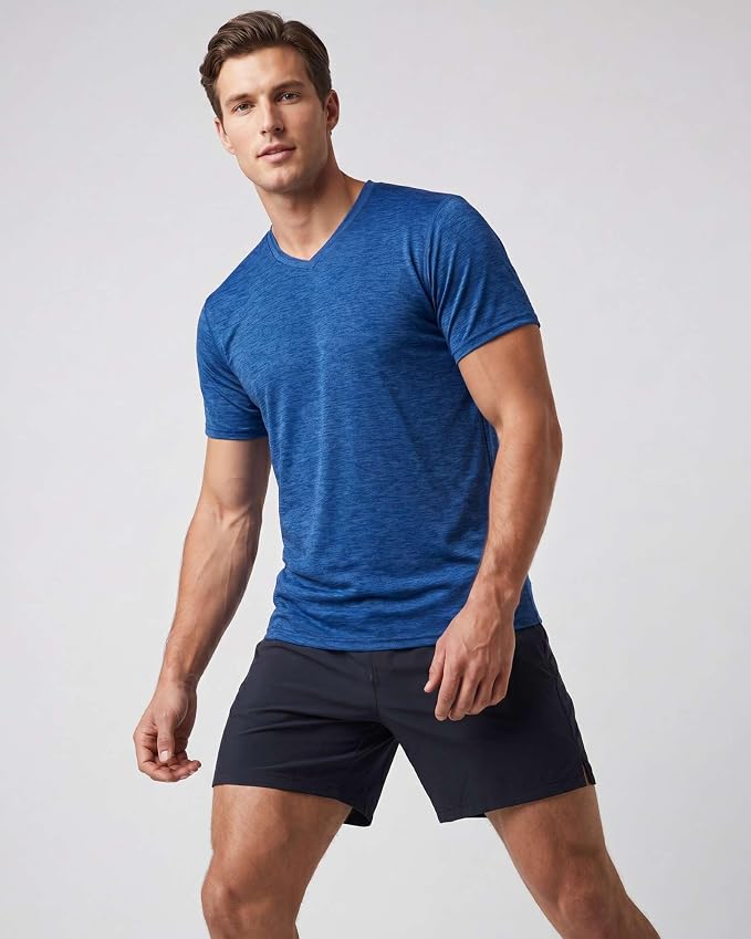5 Pack Men's Dry Fit V Neck Gym Workout T Shirts Athletic Moisture Wicking | Cooling, Quick Dry, Breathable, Short Sleeve, Exercise, Cycling, Sports, Outdoor, Fitness, Golf, Crossfit, Hiking, Tennis