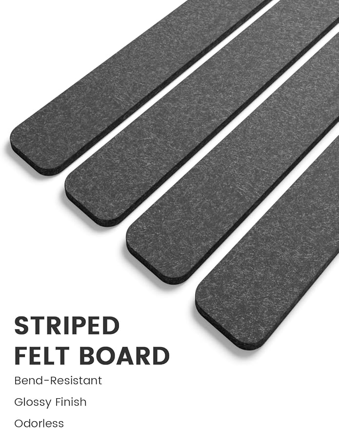 Fluxynara 13" x 2" Felt Wall Panels, Charcoal Gray | 5-Pack Cork Board Alternative with 35 Push Pins, Adhesive Mounting for Bedroom Door or Home Office