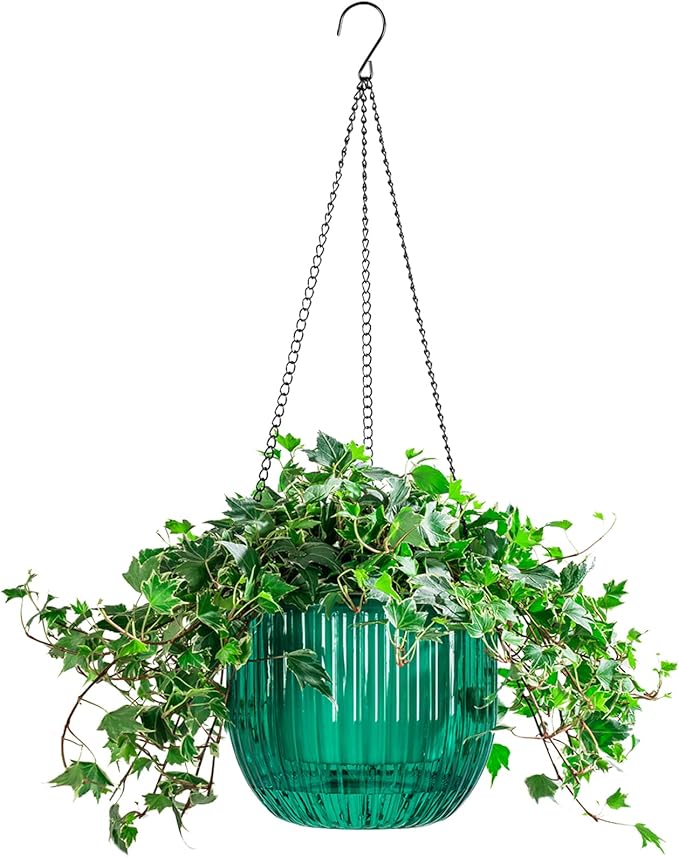 Melphoe 1 Pack Self Watering Hanging Planters Indoor Flower Pots, 8.3 Inch Outdoor Hanging Plant Pot Basket, Plant Hanger with 3Hooks Drainage Holes for Garden Home