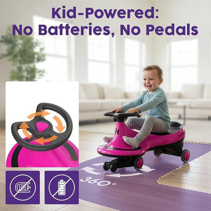 Hurtle Swing Ride On Car, Wiggle Car Toy for Kids, No Pedals, Batteries or Gears, Safe Toddler Ride On Toy with Twist & Go Motion, for Indoor & Outdoor Use, Suitable for Kids Above 2 Years, Pink