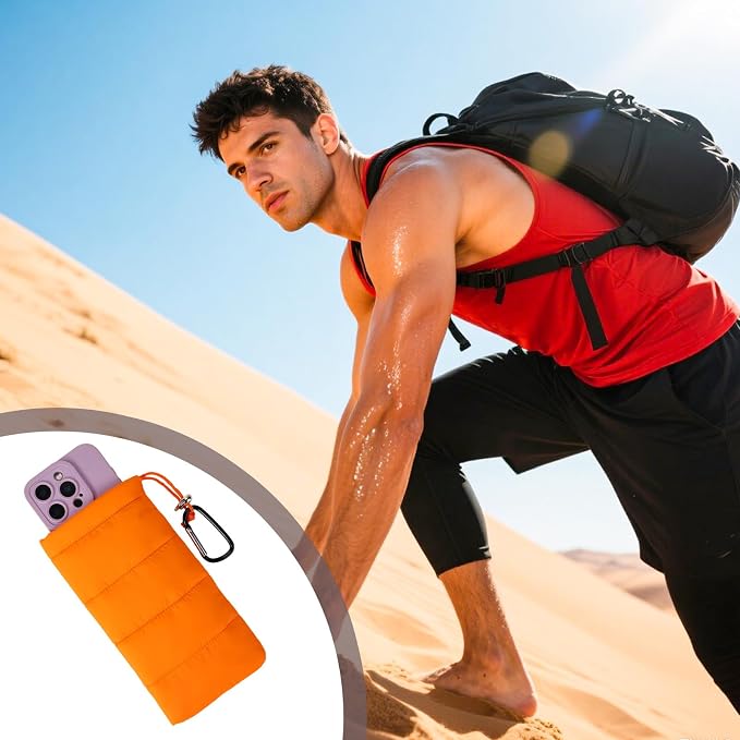 Lyreh Thermal Phone Case with Carabiner, Universal Cellphone Pouch to Prevent Freezing and Overheating, Insulated Warm Phone Cover Bags Extend Battery Life for Outdoor Sports Lovers Gifts (Orange)
