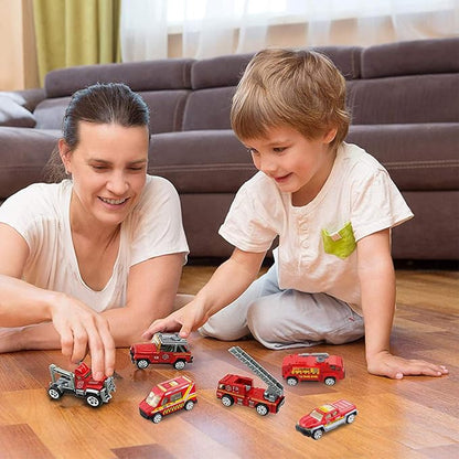 BenRich 6Pcs Mini Die Cast Car 1/64 Scale Alloy Fire Truck Vehicle Metal Model Toy Set, Ladder, Water Tower Truck, Ambulance, Transport, Patrol Car, Model Toys for Kid Boys Girls Birthday Xmas Present