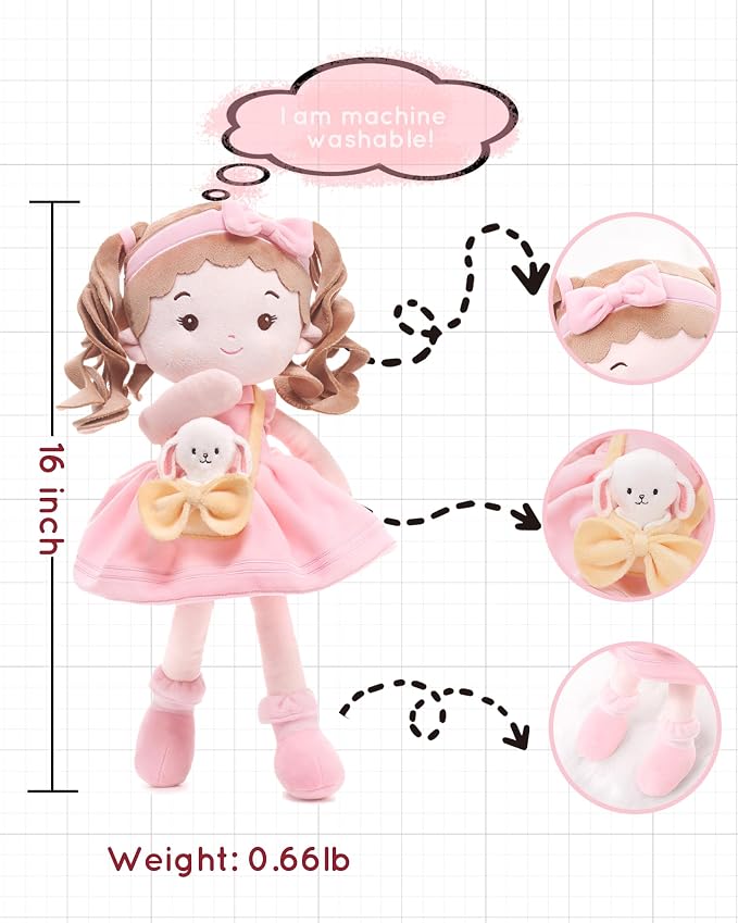 LeyaDoll Soft Baby Doll Toys (16''), My First Baby Rag Doll for 1 Year-Old Girl Birthday Gift, Christmas Plush Toys Gift for Toddler Kids Infants-Daydream-Milly and Her Pet-Bunny