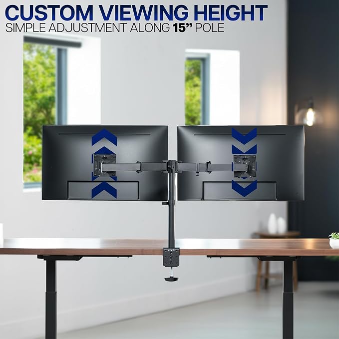 VIVO Dual Monitor Desk Mount, Heavy Duty Fully Adjustable Steel Stand, Holds 2 Computer Screens up to 24 inches and Max 22lbs Each, Black, STAND-V024