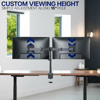 VIVO Dual Monitor Desk Mount, Heavy Duty Fully Adjustable Steel Stand, Holds 2 Computer Screens up to 24 inches and Max 22lbs Each, Black, STAND-V024