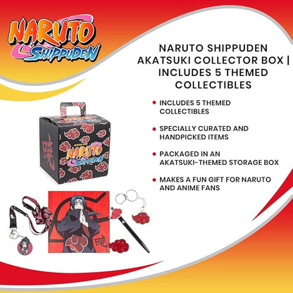 Just Funky Naruto Shippuden Akatsuki Collector Box, Itachi Uchiha Accessories & 5 Themed Collectibles, Fun Anime Collector