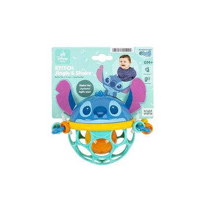 Disney Baby Stitch Oball Rattle by Bright Starts, Easy Grasp Baby Toy with Jingle Ball, Sensory Rattle for Newborn Infant 0-6 Months, Baby Toys 3-6 Months