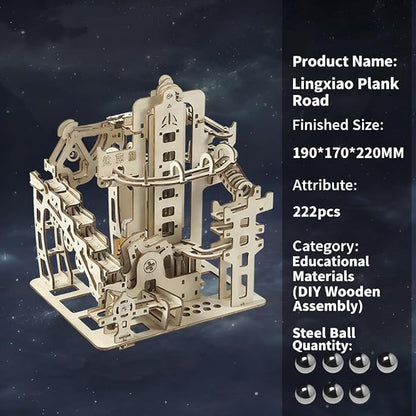 Adult 3D Wooden Marble Run Puzzle Kit, DIY Mechanical Model Construction Set, Educational STEM Puzzle Desktop Toy or Decorative Item for Teens Aged 14 and Up
