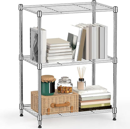 450 lbs Wire Storage Shelving 3-Tier Utility Shelving Unit Steel Organizer Wire Rack for Home,Kitchen,Office,Chrome(11.8" D x 17.7" W x 26.4" H)