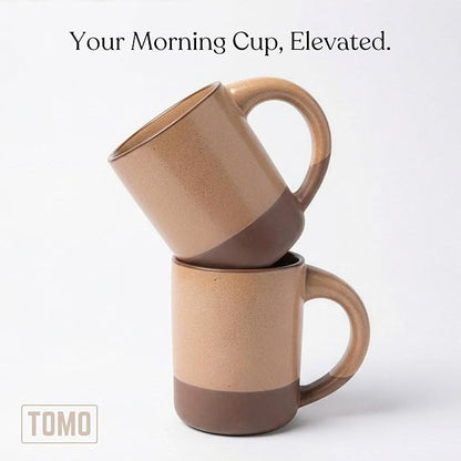 TOMO Mugs Set of 2, 12oz Modern Stoneware Coffee Mugs, Large Handle Ceramic Drinkware - Wheat