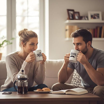 Porcelain Engagement Gifts For Couples, 11OZ Mister and Missus Mug Set of 2,Wedding Gifts for Couple, Bride and Groom Newlywed Bridal Shower, His Hers, Mr and Mrs, Christmas Day, Valentines