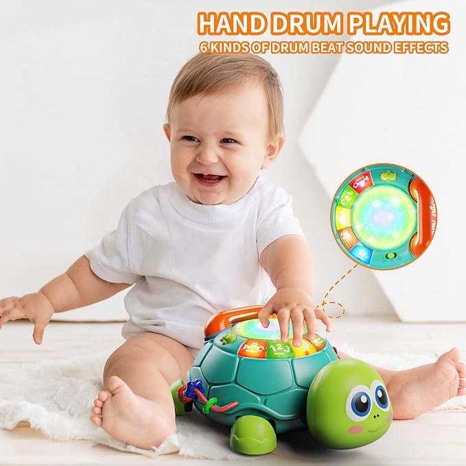 Letapapa Baby Toys 6 to 12 Months, Tummy Time Toy for 12-18 Months, Musical Turtle Crawling Toys with Light & Sound, Birthday Gift Early Educational Toy for Baby Infant 6 7 8 9 10 Months 1 2 Year Old