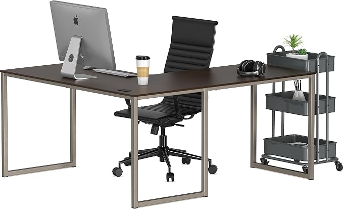 SHW Mission 55 x 60 L-Shape Home Office Computer Desk, Espresso | Reversible Desktop Design