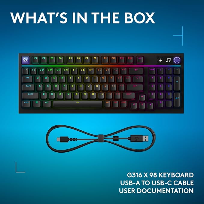 Logitech G316 X 98 Mechanical Gaming Keyboard (Tactile) - Black | Hot-Swappable Tactile Mechanical Switches, Gasket Design, PBT Keycaps, <8Khz, LIGHTSYNC RGB, Dot-Matxix LED Display, USB-C