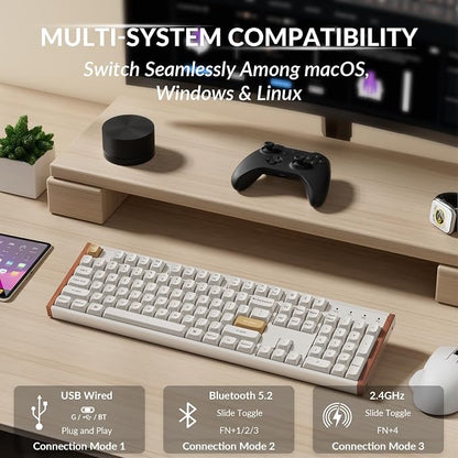 Keychron K10 HE Full-Size Hall Effect Keyboard Wireless, Rapid Trigger | Aluminum Wood Frame Hot-Swappable Magnetic Switches Adjustable Actuation 2.4 GHz Bluetooth USB-C PBT Keycaps QMK Custom RGB