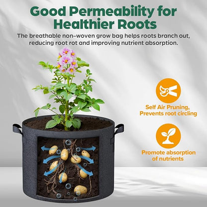 5 Pack 30 Gallon Grow Bags, Thickened Nonwoven Fabric Planter Pots with Handles, Heavy Duty 300G Garden Pots for Tomato, Potato and Vegetable
