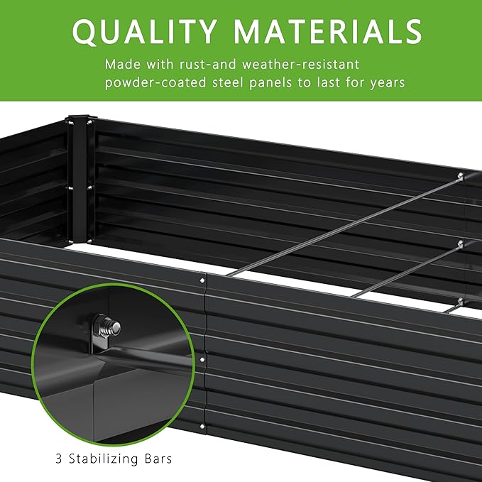 2PCS 12x4x1FT Galvanized Raised Garden Bed Kit,Vegetable Boxes-Rectangle Metal Flower Box,Large Planter Raised Beds Outdoor Garden for Planting,Fruit,Herb-Black