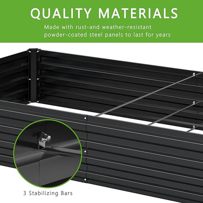 2PCS 12x4x1FT Galvanized Raised Garden Bed Kit,Vegetable Boxes-Rectangle Metal Flower Box,Large Planter Raised Beds Outdoor Garden for Planting,Fruit,Herb-Black