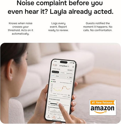 Layla Noise & Security Monitoring Device for Airbnb, Rental, Office & Home | Noise, Humidity & Occupancy Sensor, Intruder Detection, Guest Counting | Radar-Based Motion Detection | Privacy-Safe