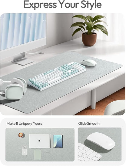 YSAGi Leather Desk Pad Protector, Office Desk Mat, Large Mouse Pad, Non-Slip PU Leather Desk Blotter, Laptop Desk Pad, Waterproof Desk Writing Pad for Office and Home (Silver, 47" x 17")