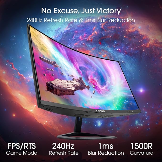 Sceptre 27-Inch Curved Gaming Monitor, FHD 1080p, 240Hz, 1500R, DisplayPort & HDMI x2, Built-in Speakers, Machine Black (C275B-FWT240 Series, 2026)