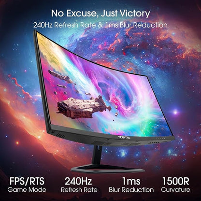 Sceptre 27-Inch Curved Gaming Monitor, FHD 1080p, 240Hz, 1500R, DisplayPort & HDMI x2, Built-in Speakers, Machine Black (C275B-FWT240 Series, 2026)