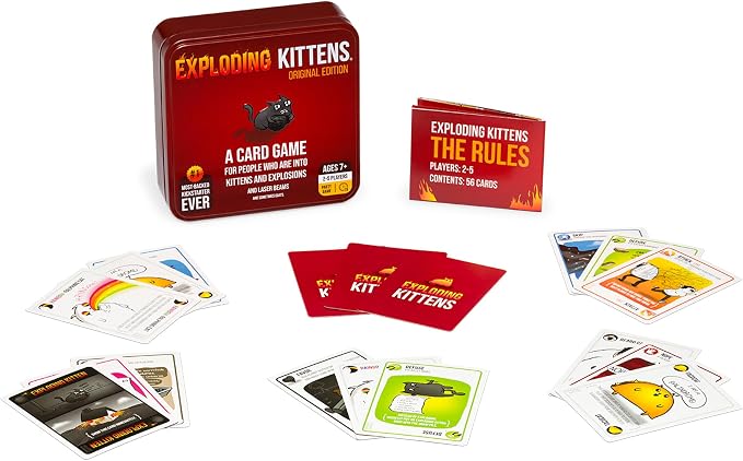 Exploding Kittens Original Edition in Collectible Tin - Fun & Hilarious Card Game for Kids and Adults, Ideal for Party Family Game Night and Party, 56 Cards Included