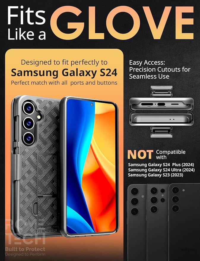 Designed for Samsung Galaxy S24 Case with Belt Clip Holster | Rugged Holster & Protective Phone Case Combo with Anti-Slip Texture - Black