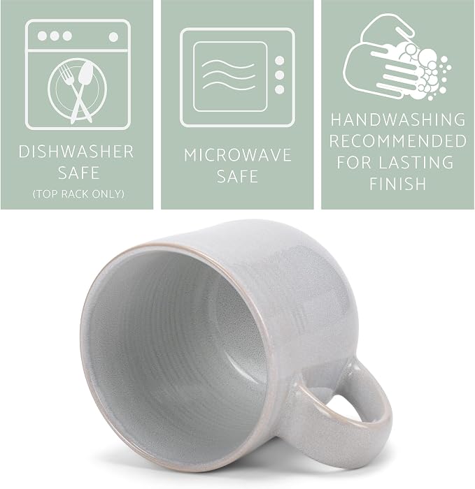 Elanze Designs Glossy Reactive Glaze Large 17 Fluid Ounce Everyday Kitchen Food Grade Ceramic Stoneware Coffee Mug Cup with Comfort Curved Handles, Set of 4, Pale Grey