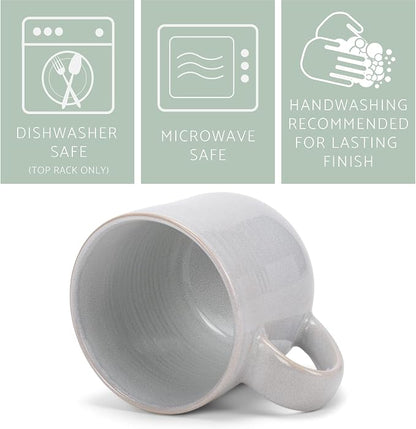 Elanze Designs Glossy Reactive Glaze Large 17 Fluid Ounce Everyday Kitchen Food Grade Ceramic Stoneware Coffee Mug Cup with Comfort Curved Handles, Set of 4, Pale Grey
