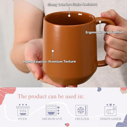 Miicol Ceramic Coffee Mug, 16 oz Large Coffee Cup, Tea Mug with Handle, Flat Bottom Mug for Men, Women, Office, Microwave and Dishwasher Safe, Multi-Color, Burnt Orange