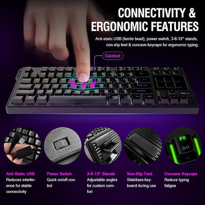 K1 Pro Macro Keyboard, Wired Only Full-Key Programmable On-Board Keypad, Custom Gaming Streaming Mechanical Keyboards with Screen & Knob, Gasket, RGB Backlit, Hot Swappable Shortcut Pad