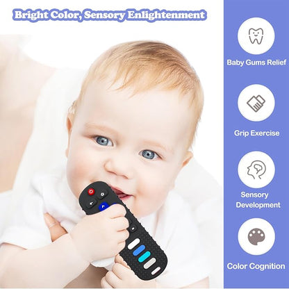 ROBBEAR 1 Pack Baby Teething Toys, Food Grade Silicone Teethers for Babies 3-6 Month, 6-18 Months, TV Remote Control Shaped Teething Toy, Chew Toys for Boys and Girls Teether Toys, Freezer BPA Free