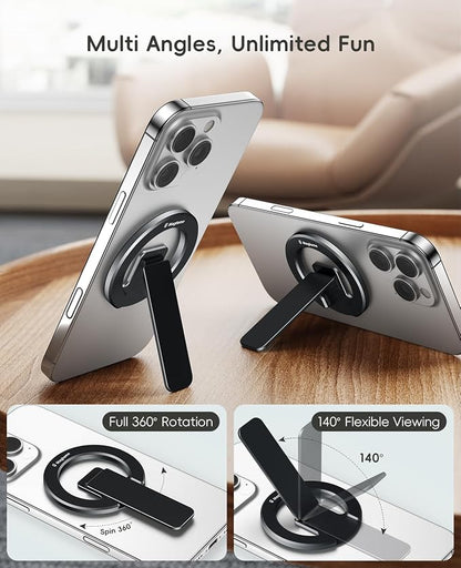 Dual-Sided Magnetic Phone Stand for MagSafe, Adjustable Kickstand Phone Foldable Holder Grip with Strong Magnet Compatible with Car Mounts Gym Equipment for iPhone 17/16/15/14/13 Series, Black