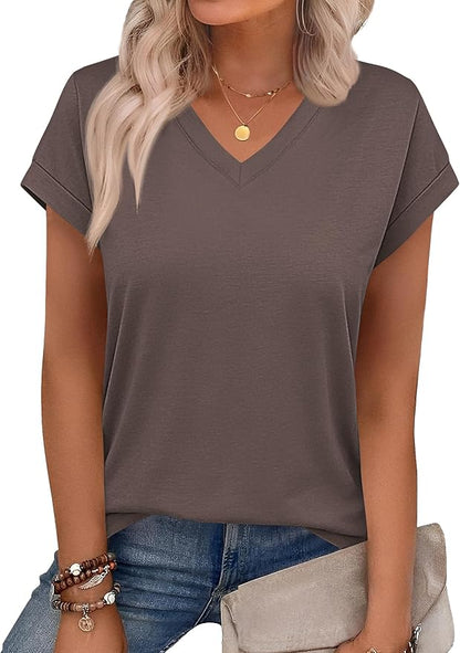 Rapbin Womens Summer Tops Women Blouses Dressy Casual V Neck T Shirts Short Sleeve Spring Tops for Women