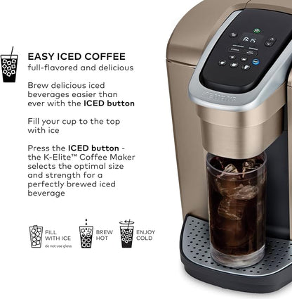 Keurig K-Elite Single Serve K-Cup Pod Coffee Maker, with Strength and Temperature Control, Iced Coffee Capability, 8 to 12oz Brew Size, Programmable, Brushed Gold