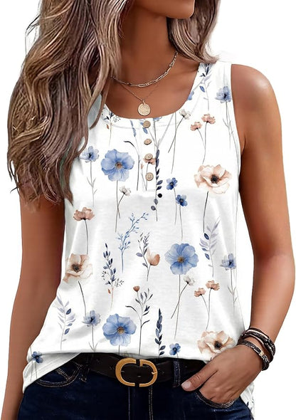 Zeagoo Womens Tank Tops Summer Sleeveless Tops Loose Button Henley Shirts Crew Neck Dress Casual 2026 Clothes