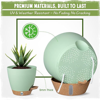 Self-Watering Pots for Indoor Plants 4 Pack, 6/8/10/12 Inch Outdoor Planters with Water Level Indicator&Deep Reservoir, Decorative Flower Pots for Indoor Plants,Home Decor (Green, 12+10+8+6 inch)