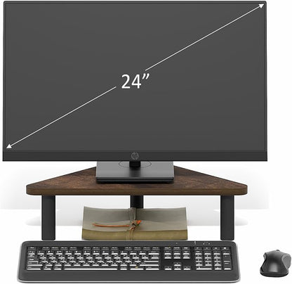 Furinno Turn-N-Tube Monitor Stand Riser, 19.6" Wide Triangle Corner Monitor Riser, Laptop Stand for Desk, Office Desk Accessories, Desktop Organizers and Accessories, Toolless Assembly, Amber Pine