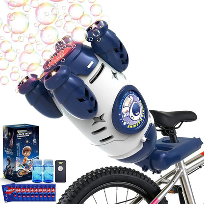 Bubble Gun for Kids, Automatic Rocket Bubble Machine, Handheld & Bicycle Use, Rechargeable Bubble Blower with Solution & LED Light, Summer Outdoor Toy, Gift for Boys Girls Age 3 4 5 6 7 8-12(White)