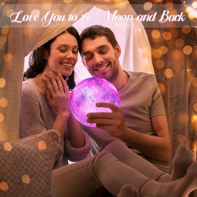 BRIGHTWORLD 7.1inch Galaxy Lamp 16 Colors Moon Lamp 3D Printing, Remote & Touch Control USB Rechargeable, Birthday Gifts for Women Room Decor Aesthetic（Black Hand Base）