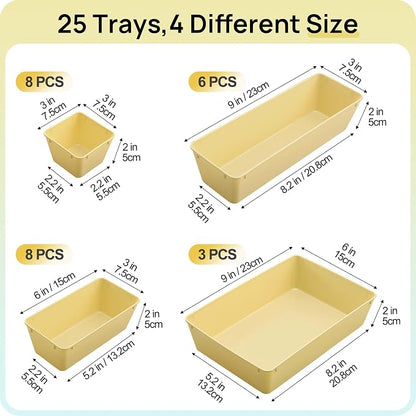 Vtopmart 25 Pack Plastic Drawer Organizers with Non-slip Rubber Pads | 4-Size Versatile Makeup Organizer, Storage Containers Small Bins for Makeup, Jewelries, Bedroom, Kitchen Utensils and Office
