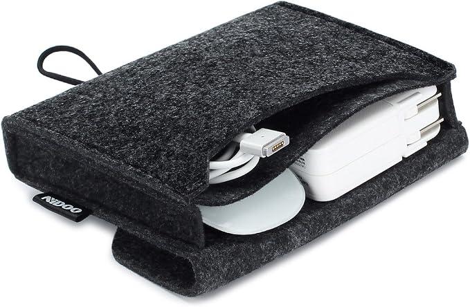 NIDOO Portable Felt Storage Bag, All-Purpose Carrying Bags, Electronics Accessories Protective Case for MacBook Power Adapter, Mouse, Cellphone, Cables, Power Bank, Portable External Hard Drive, Black