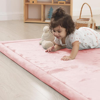 1.5" Thick Baby Play Mat for Floor Tummy Time, Large Pro Soft Foam Activity Playmats Playroom, Easy Care with Non-Slip Safe for Infant Toddler Kids Crawling79"x 118" (Pink)